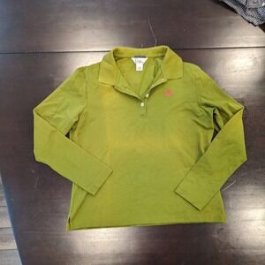 Lilly Pulitzer Shrunken Polo Shirt Womens Large Olive Green Long Sleeve